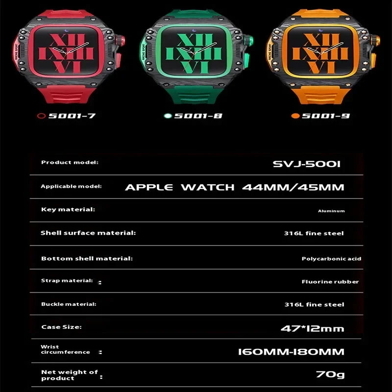 Modified Carbon Fiber Protective waterproof Case with Band strap Black metal bezel for iWatch Apple Watch series 7 8 9 44mm 45mm Qme