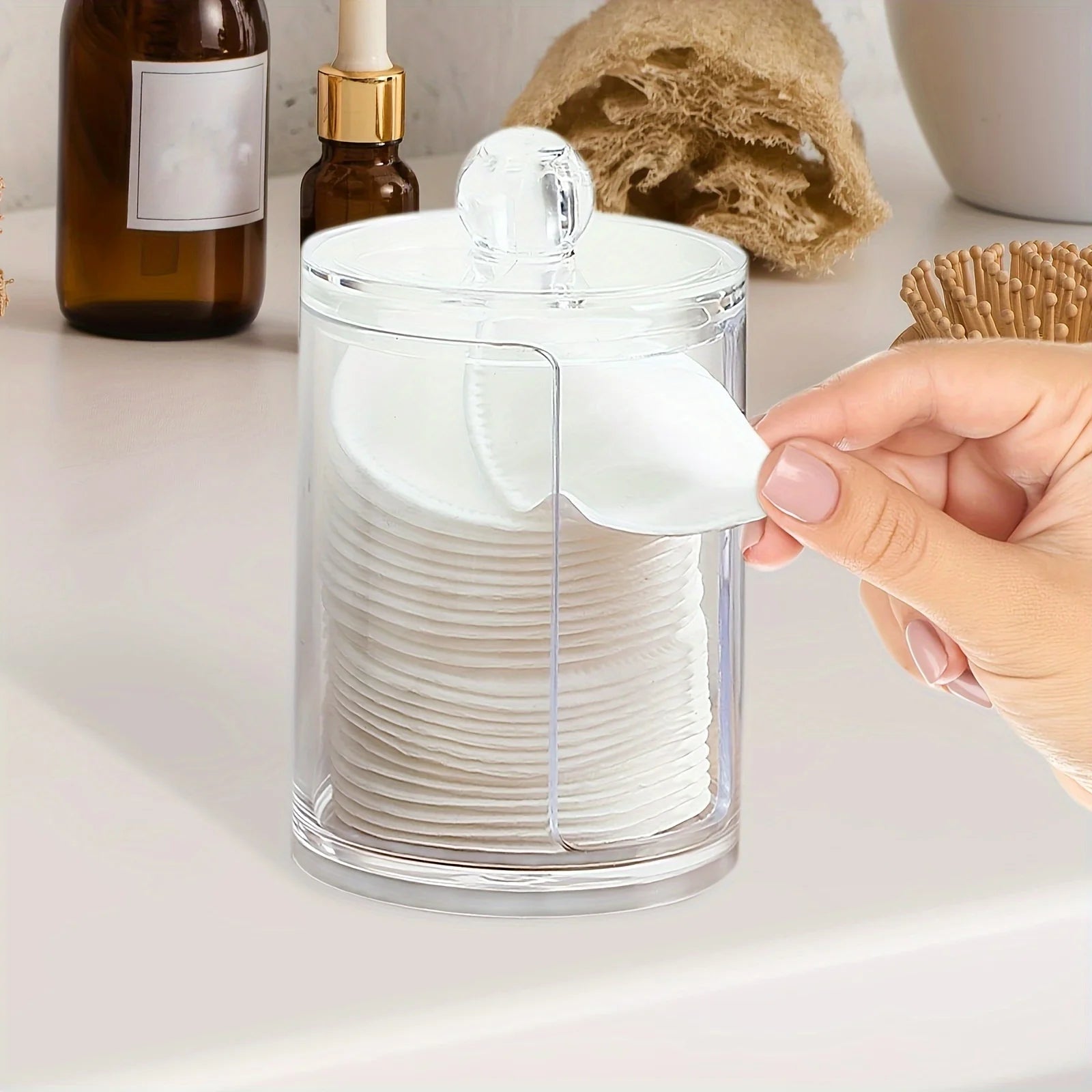 1pc, Cosmetic Pads Storage Rack, Large Capacity Qtip Dispenser Holder Transparent Acrylic Storage Organizer Containers Rounds Qme