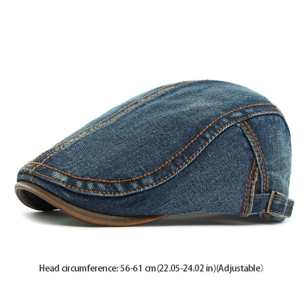 Fashion Cotton Washed Denim Newsboy Caps Adjustable British Peaked Qme