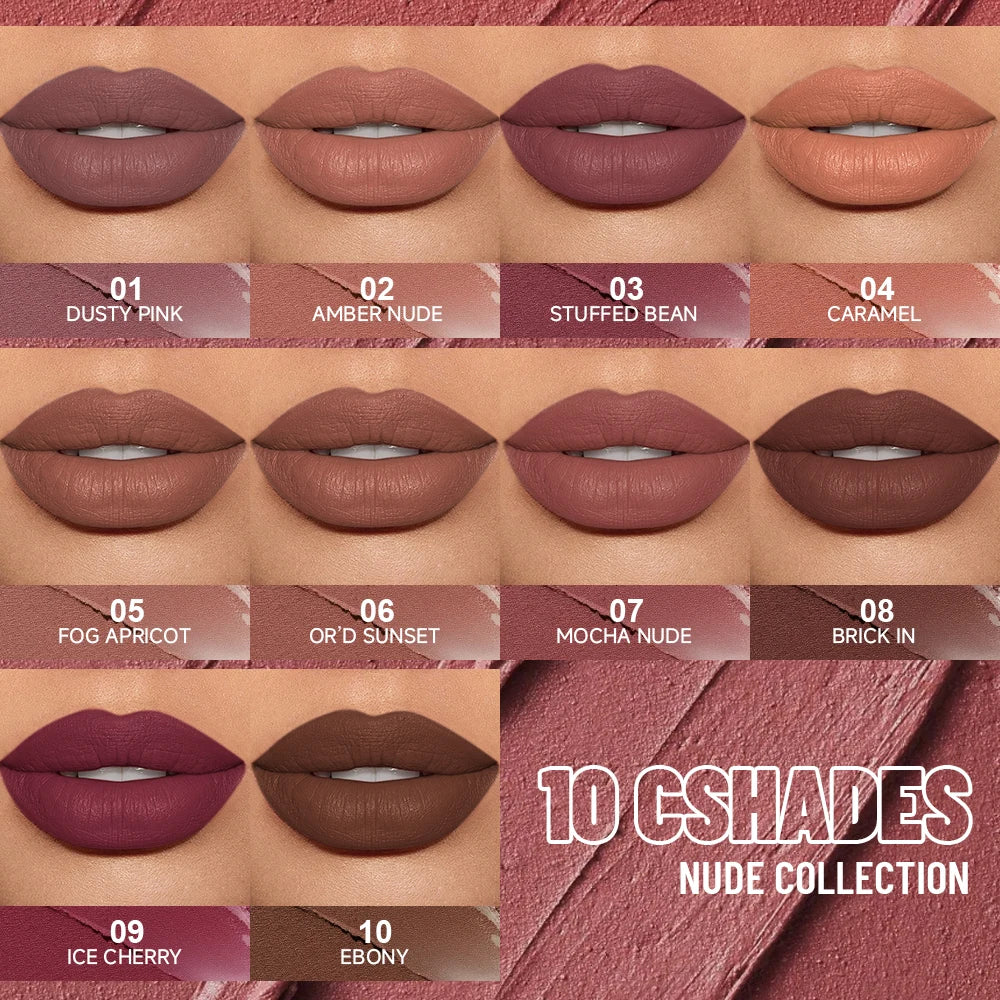 Matte Nude Lipstick Smooth Texture Long-lasting Water Resistance No Qme