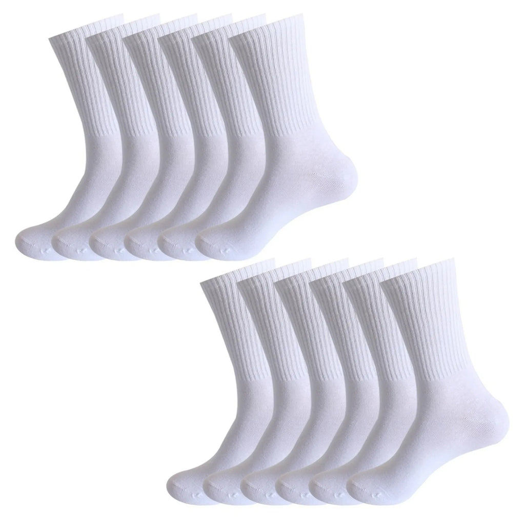 6/12-Pair Women's and Men's Solid Color Cotton Blend Mid-calf Socks Basic Casual and Versatile Elastic Comforatble Socks Qme B One Size