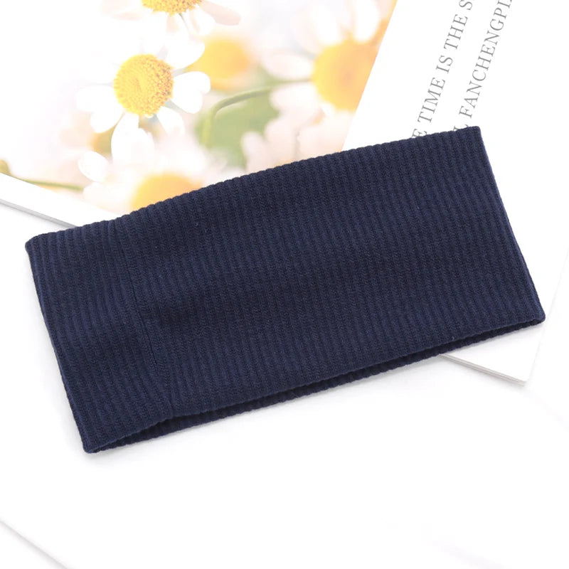 Elastic Solid Headbands Women Yoga Knitting Hairbands Wash Makeup Qme Navy Blue