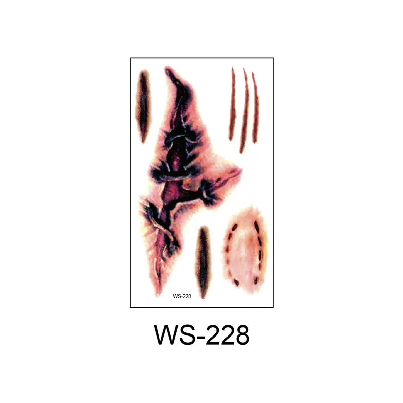 A 6Pieces Horror Wound Temporary Tattoos Waterproof Realistic Blood Tattoo Injury Scar Tattoo Stickers for Face Qme