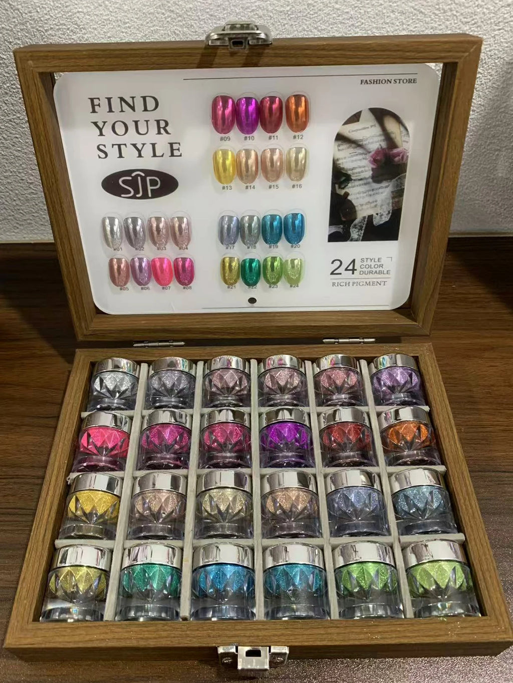 24-Color Dopamine Nail Art Mirror Powder Chart Storage Box DIY Charm Qme