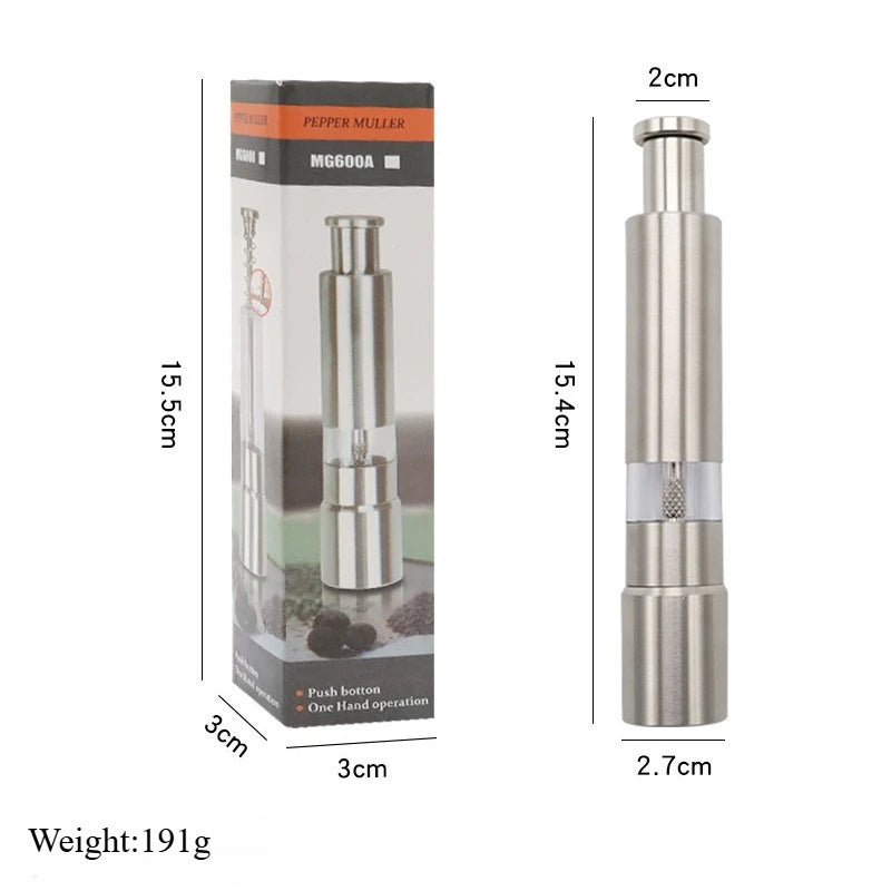 1-2PCS Stainless Steel Press Grinder,Manual Pepper Mill,Sea Salt Grinding Bottle,Pepper Powder Crusher,Kitchen Seasoning Grinder Qme