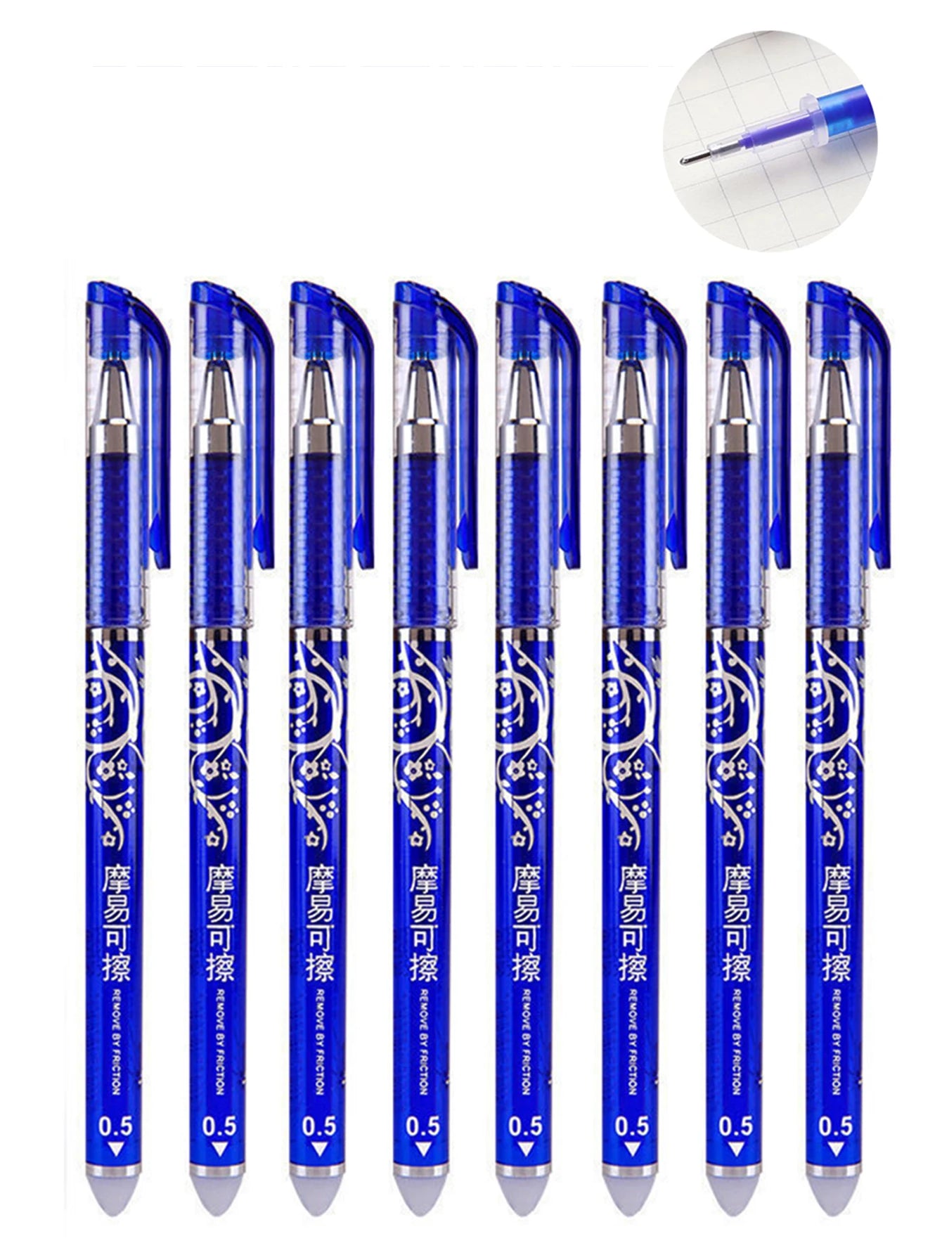 Erasable Gel Pens Refills Set 0.5 Mm Fine Point Blue/black Kawaii Ballpoint Pen for Writing Stationery Office School Supplies Qme 8 blue needle