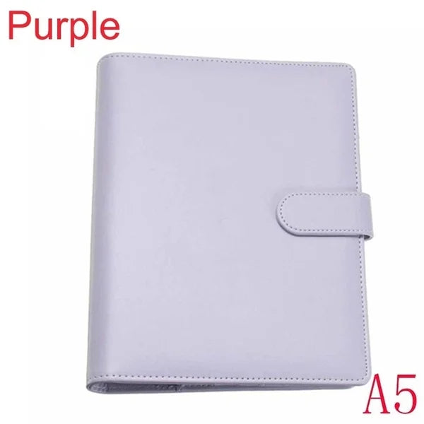 New Vintage Refillable Notebook File Folder Notepad Cover Leather Ring Binder Office Supplies Qme A5 purple