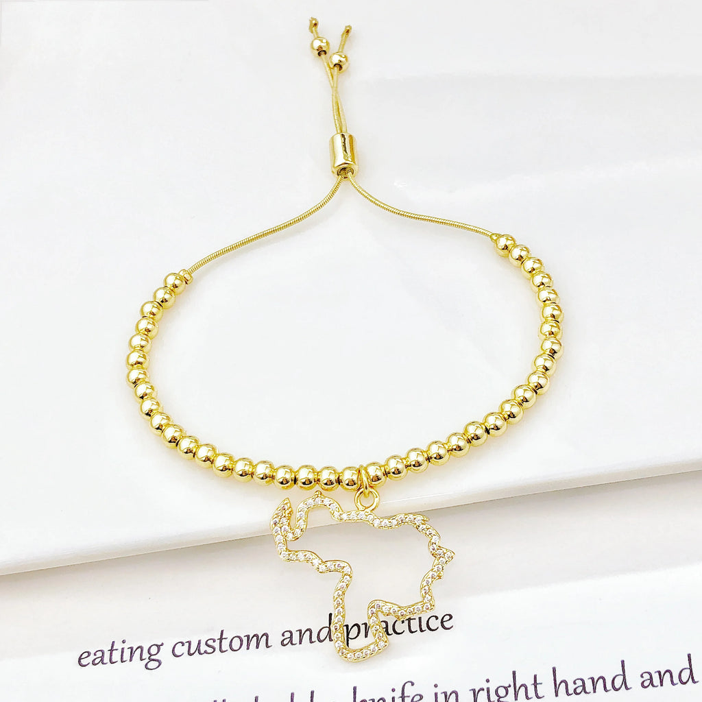 Adjustable Gold Plated Beaded Zircon Bracelet Enamel Colombia Venezuela Flag Map Men Women Charm Bracelet for Party Jewelry Gift Qme 5