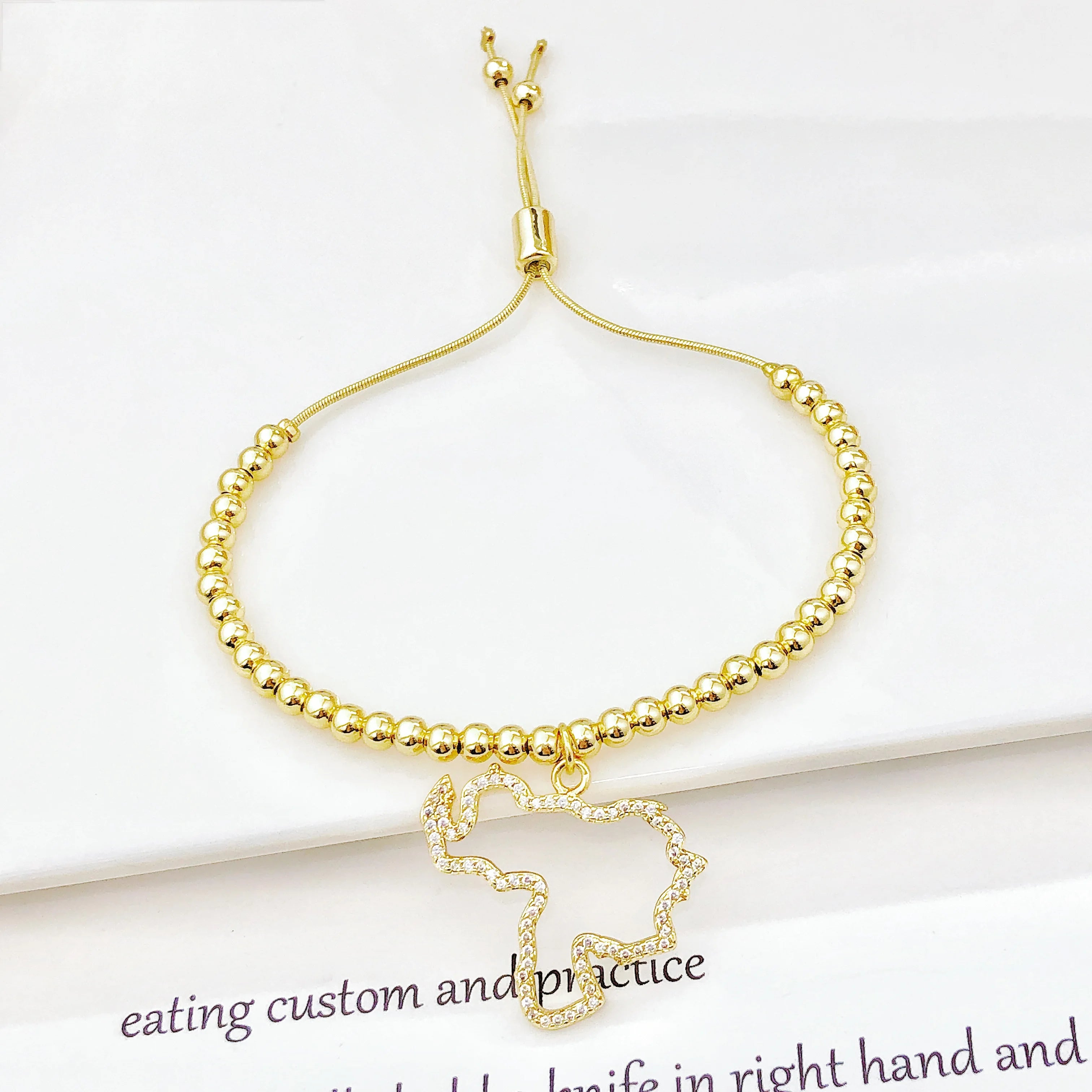 Adjustable Gold Plated Beaded Zircon Bracelet Enamel Colombia Venezuela Flag Map Men Women Charm Bracelet for Party Jewelry Gift Qme 5