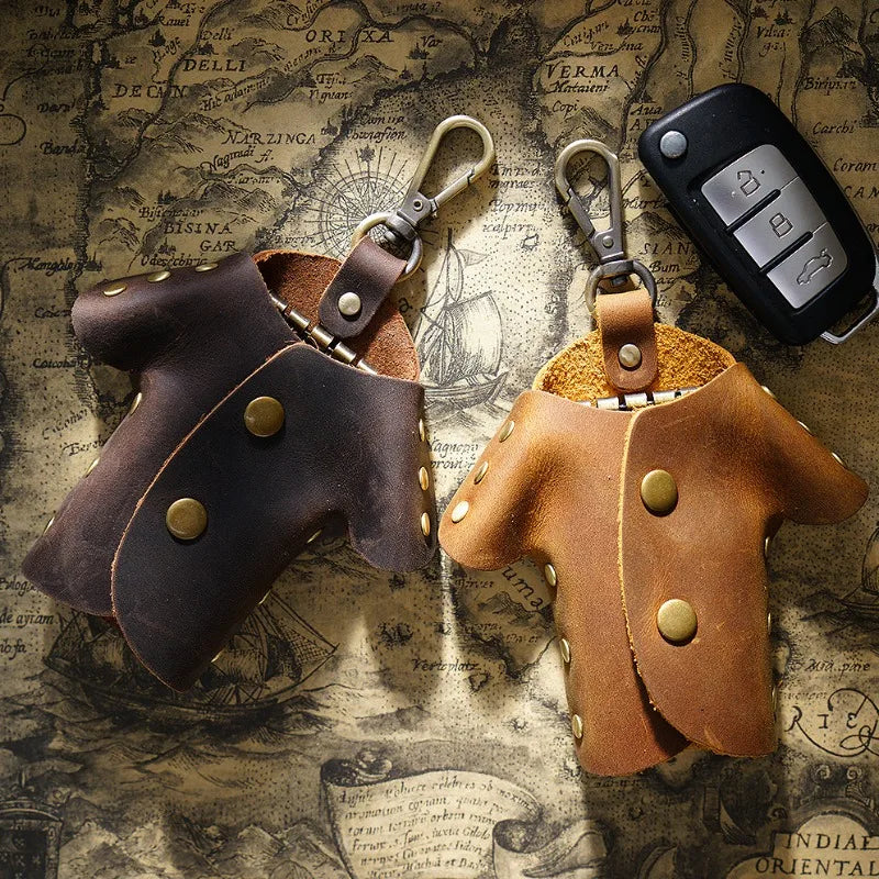 Stylish Crazy Horse Leather Key Case Compact Waist-hung Bag Perfect Qme