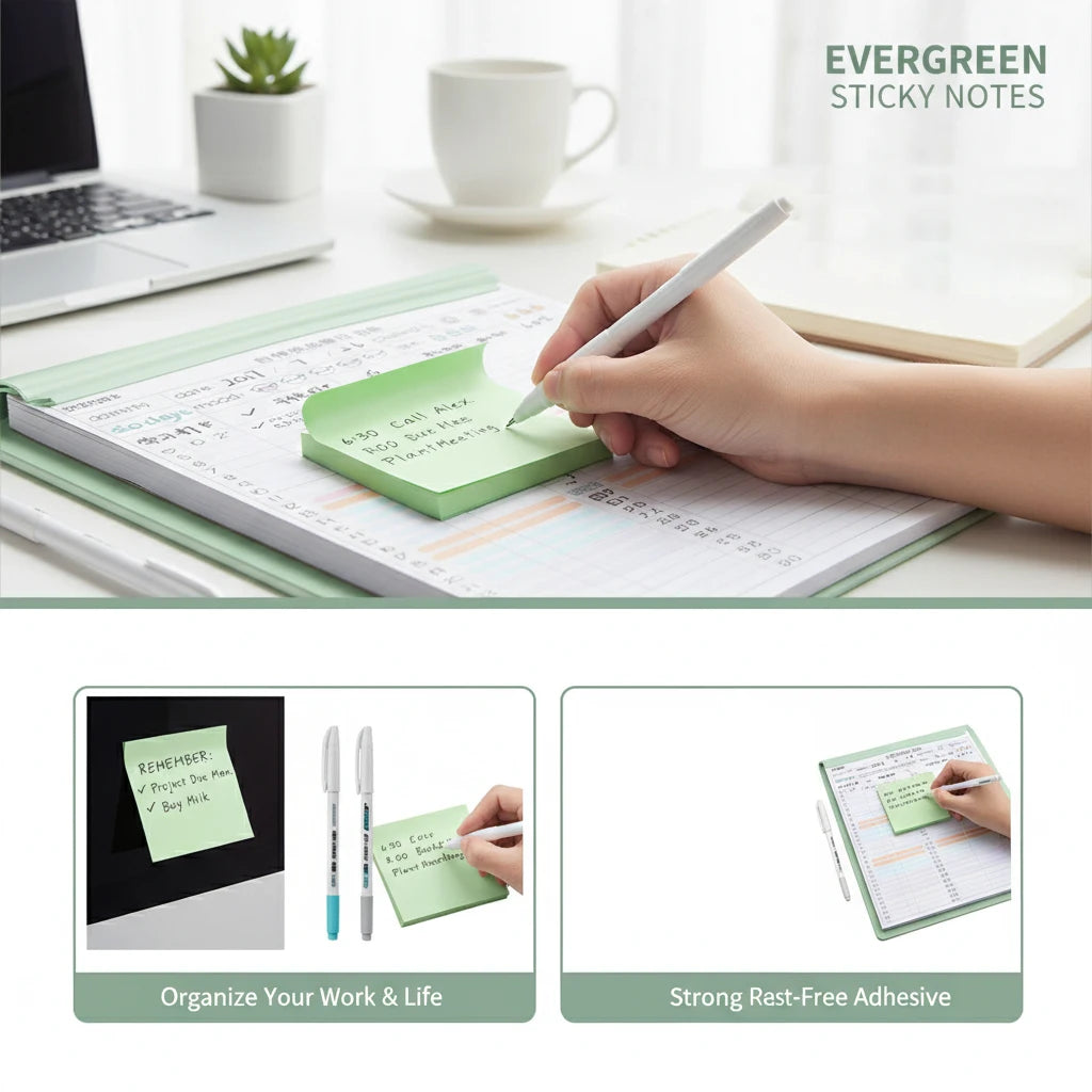100-sheet Green Sticky Note Pad Small Strips Student Use Memo Qme