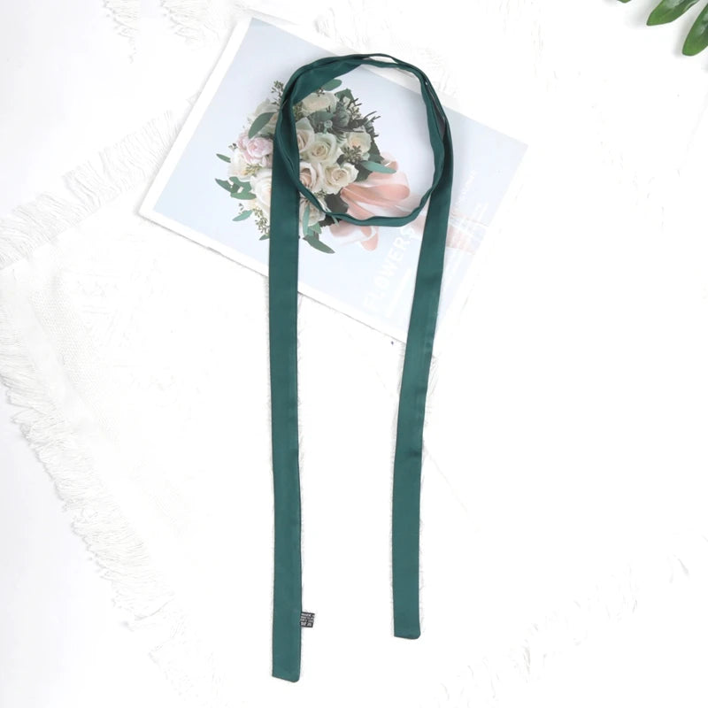 X Women Long Solid Skinny Silk-like Scarf Tie Anti-wrinkle Carves Qme Black Green 2.5 -160cm