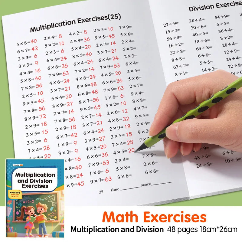 48 Pages Multiplication Division 99 Times Exercise Book Training in MathematicsCalculation Book for Children Aged 3-8 Qme