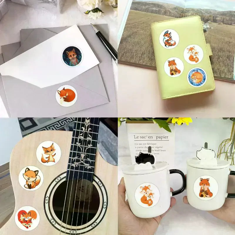 500pcs/Roll Cute Foxes Stickers 8 Designs Decals Diy Adorn Gifts Packing Labels 2.5cm/1.0'' Qme