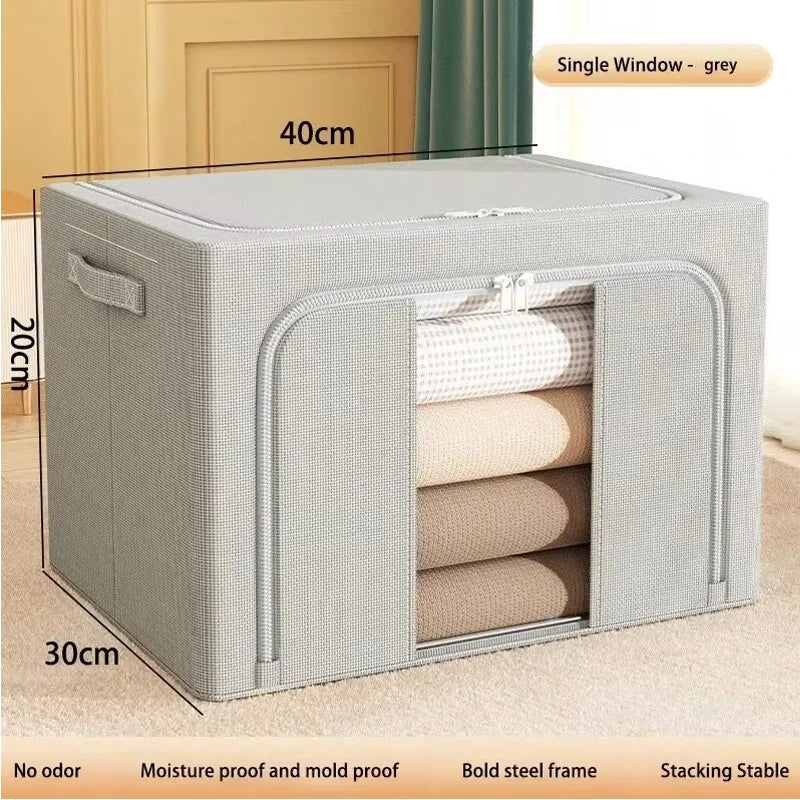 Large Capacity Household Oxford Cloth Clothes Storage Box Portable Bedroom Folding Quilt Storage and Organizing Box With Window Qme B 22L light gray