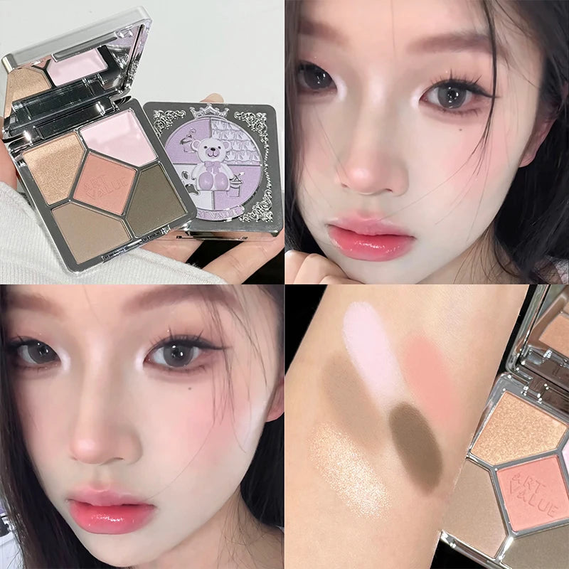 5 Colors Eyeshadow Palette Purple Glitter Pearlescent Matte Eye Shadow Shimmer Makeup Long Lasting Women Beauty Eye Cosmetics Qme 01