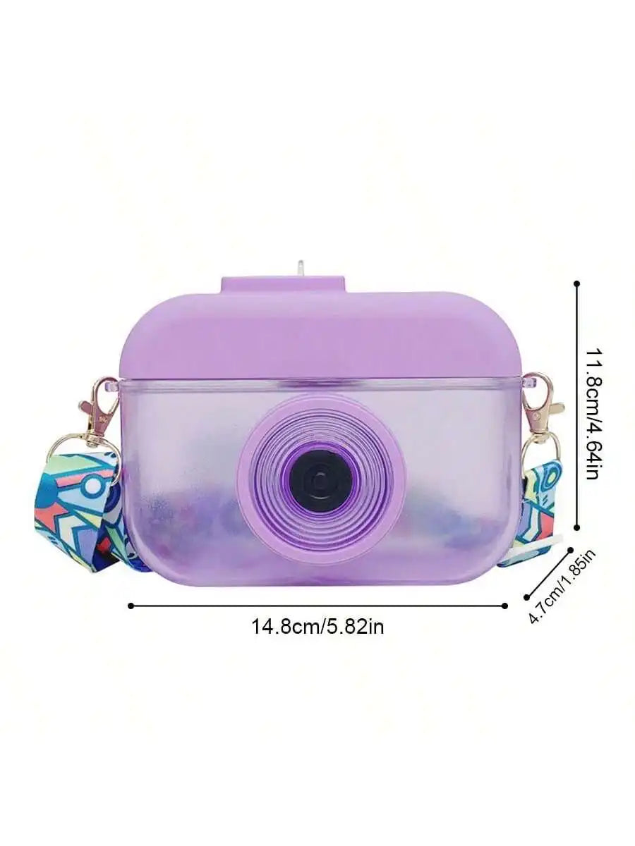 Cute Camera Shaped Water Bottle Portable Cartoon Plastic Outdoor Qme purple 0.55L