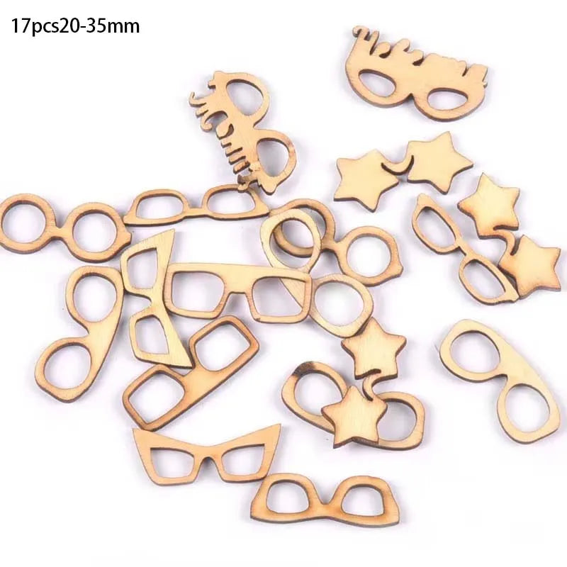 Random Mix Wood Crafts Glasses Pattern Handmade Ornaments Wooden Slices DIY Scrapbook Accessories Home Decor 17Pcs 20-35mm m2602 Qme
