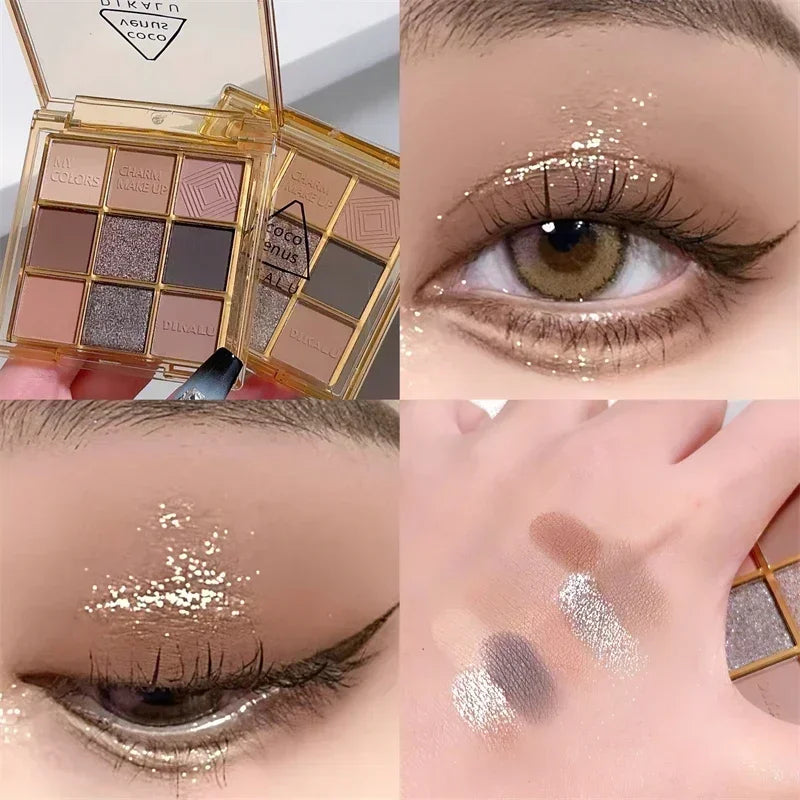 Punk Blue Eyeshadow Palette 9 Colors Matte Smoky Black Eye Shadow Shimmer Palette Glitter Nude Cosmetics Pearlescent Eye Makeup Qme 13