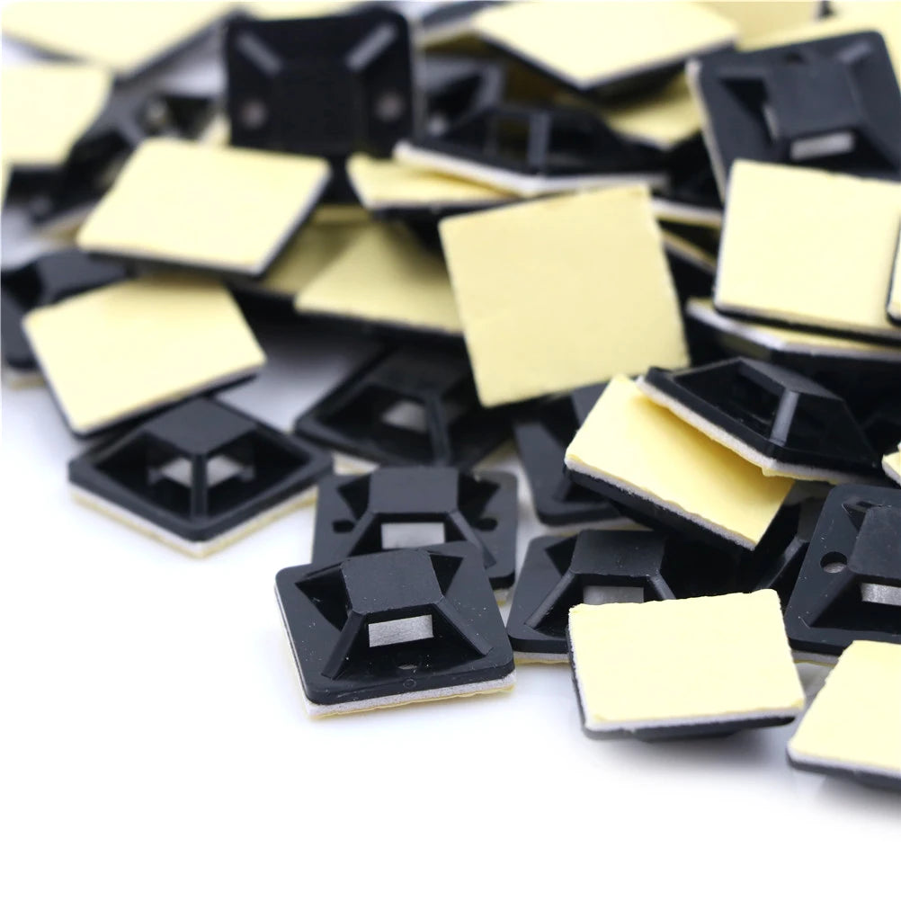 100 Pcs Self Adhesive Cable Tie Mount Base Holder 20 x 20 x 6mm Qme