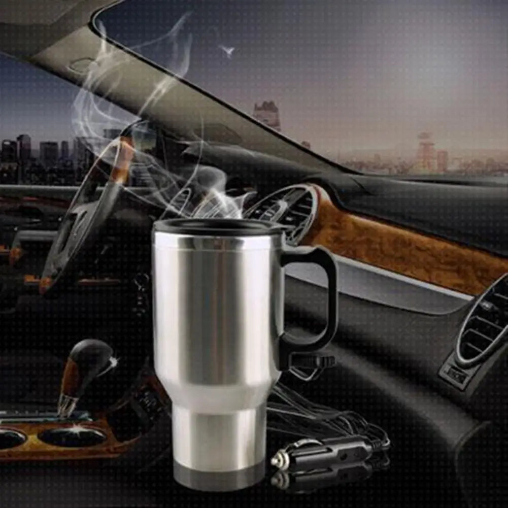 450ml Electric In-car Travel Heating Cup Stainless Steel Car Heated Mug 12V Heated Mug for Hot Water Tea Coffee Making Qme Default Title