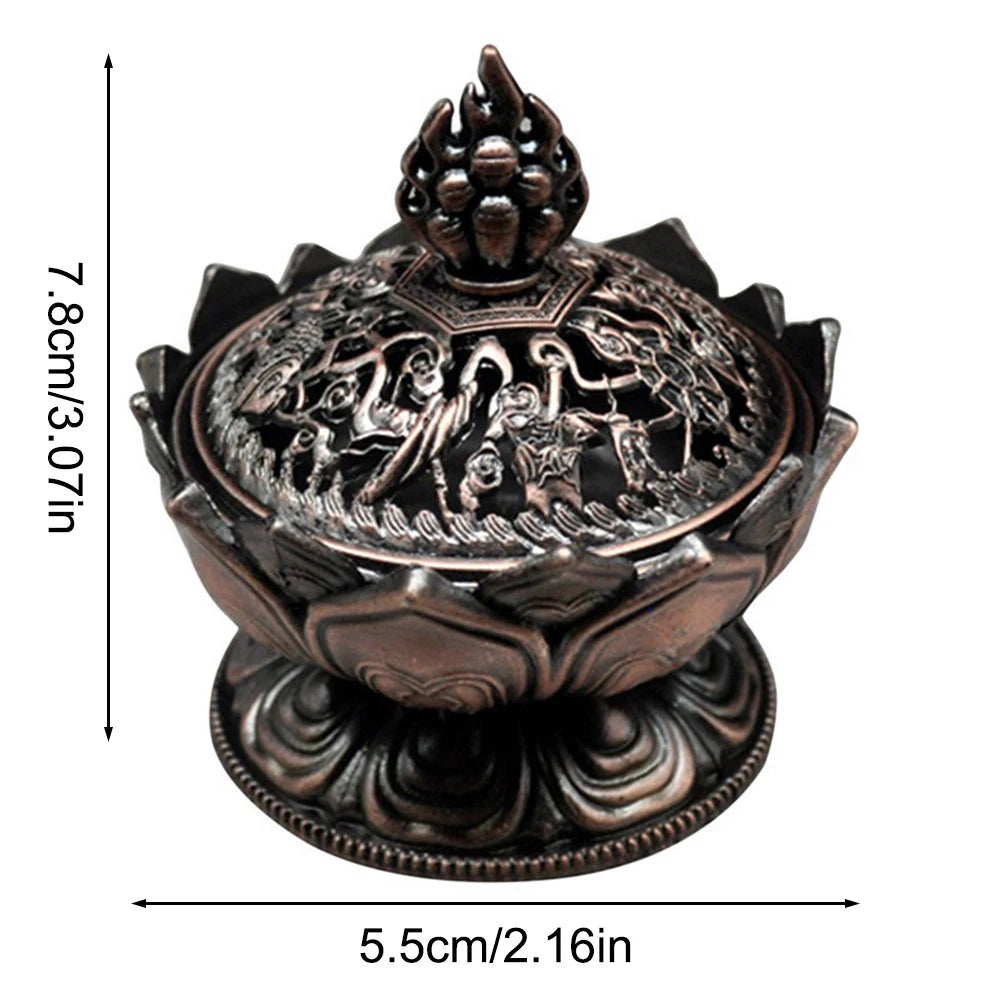 Lotus Flower Incense Burner Buddhism Buddha Holder Brass Mini Sandalwood Censer Incense Metal Craft Home Decoration Qme