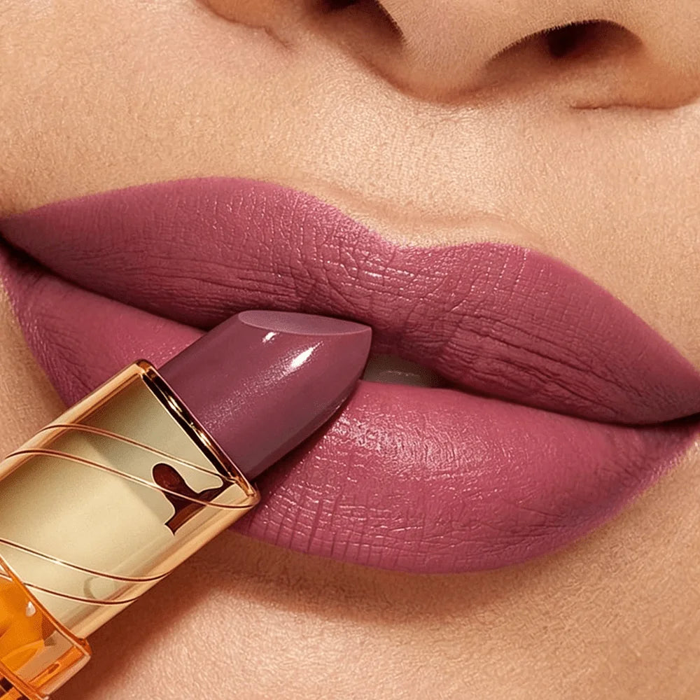 JUJU DREAM Amber Transparent Gold Matte Lipstick Velvet Dusty Mauve Qme