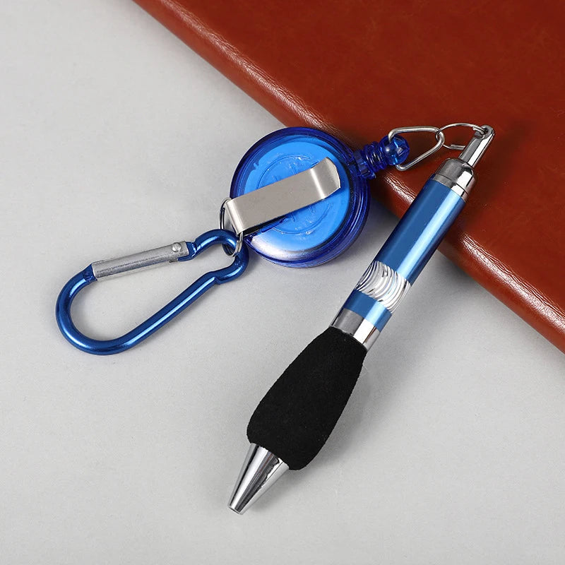 Buckle Ring Lanyard Stationery Retractable Key Chain Ballpoint Pen Qme Blue