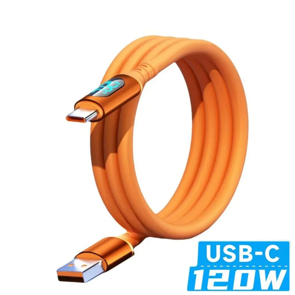 USB C To Type C 120W Data Cable Fast charging LED Digital Display Wire PD Quick Charge Cord For Samsung iPhone 17 16 Pro Xiaomi Qme orange USB to C 2m