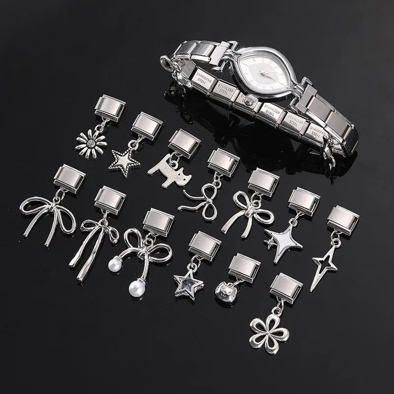 2026 Fashion Sliver Color Sunflowers Pendant Italian Charm Link Fit 9mm Stainless Steel Bracelet Women DIY Making Jewelry Gifts Qme