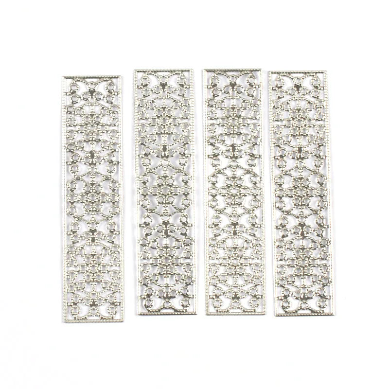 10Pcs Rectangle Metal Crafts Flower Filigree Wraps Connectors DIY Embellishments For Jewelry Making Home Decor Handicraft yk0903 Qme