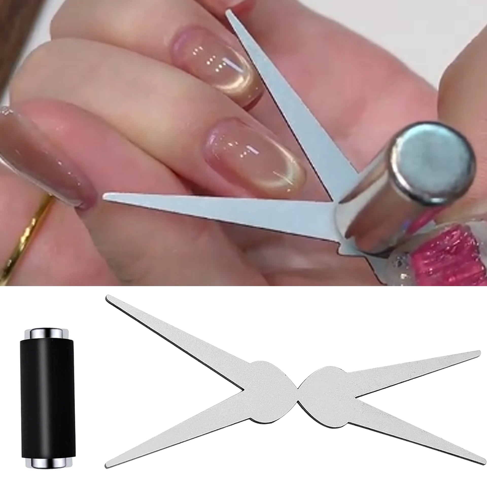 Double-head French Nail Art Magnet Set Cat Eye Magnetic Rod Combination Nail Art DIY V-Shaped Effect Gel Nail Polish Magnet Qme