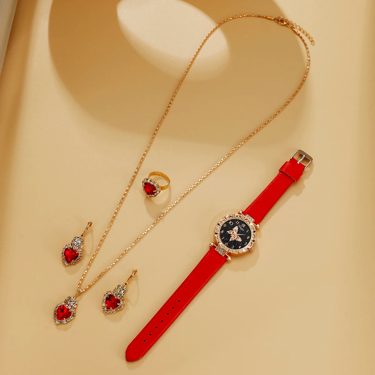 5pcs set women's fashionable and personalized minimalist classic butterfly digital belt watch quartz watch Qme