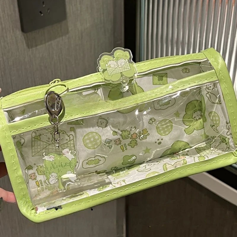 Multi-layer Vertical Cartoon Translucent Pencil Case Large-capacity Qme