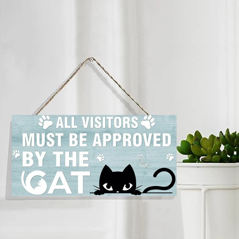Rustic Must be Approved By the Cat Wall Hanging Decor Wood Art Plaques Sign Door Sign for Home Cat litter Decor Qme