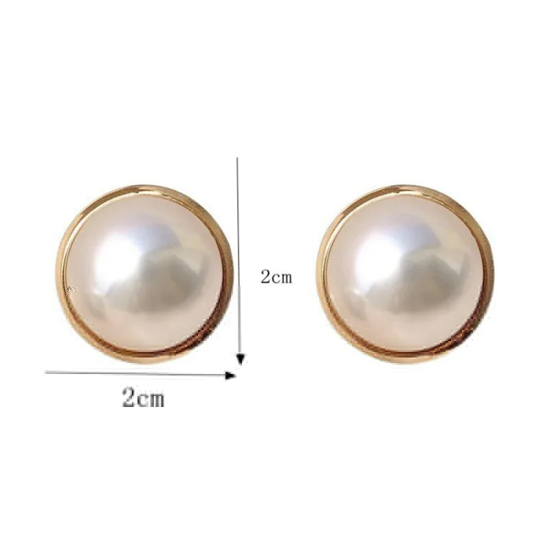 Korean Big Round Simulated Pearl Stud Earrings For Women New Classic Elegant Earings Fashion Jewelry Wholesale Qme