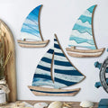 1 set of 2D blue ocean style sailboat wooden wall decoration, Mediterranean style farmhouse wall decoration, home decoration Qme Default Title