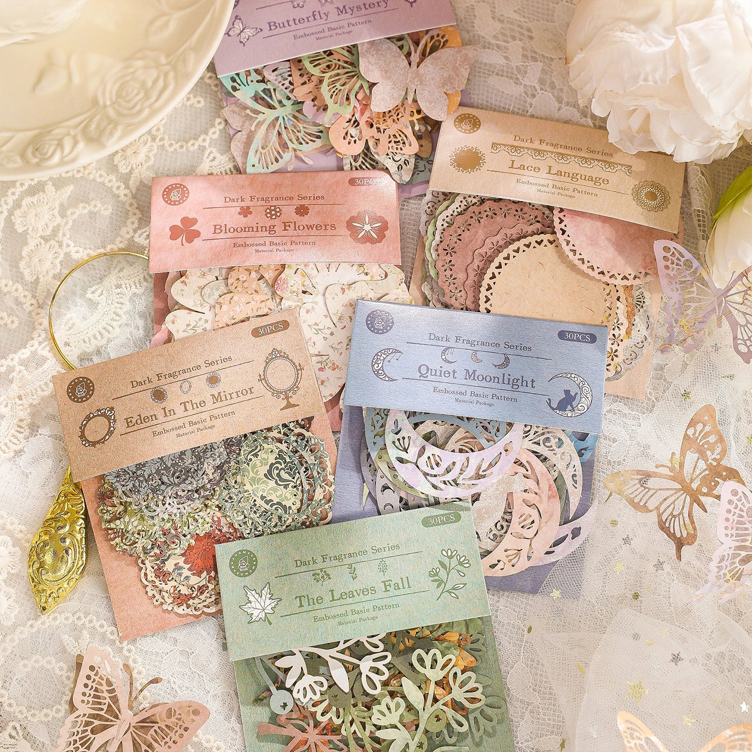 30pcs/pack Decor Scrapbook Hollow lace Materials Paper Combo Kit DIY Junk Journal Collage Photo Album Vintage Stationery Qme