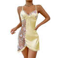 Thin Lace Bow Women's Pajama Dress Embroidered Mesh Transparent Ice Qme Yellow L