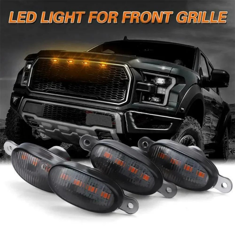 Universal Car Front LED Grille Light Smoked Amber White 12LED Grill Light Eagle Eye Lamp for Off Road Trunk SUV Ford Toyota 12V Qme