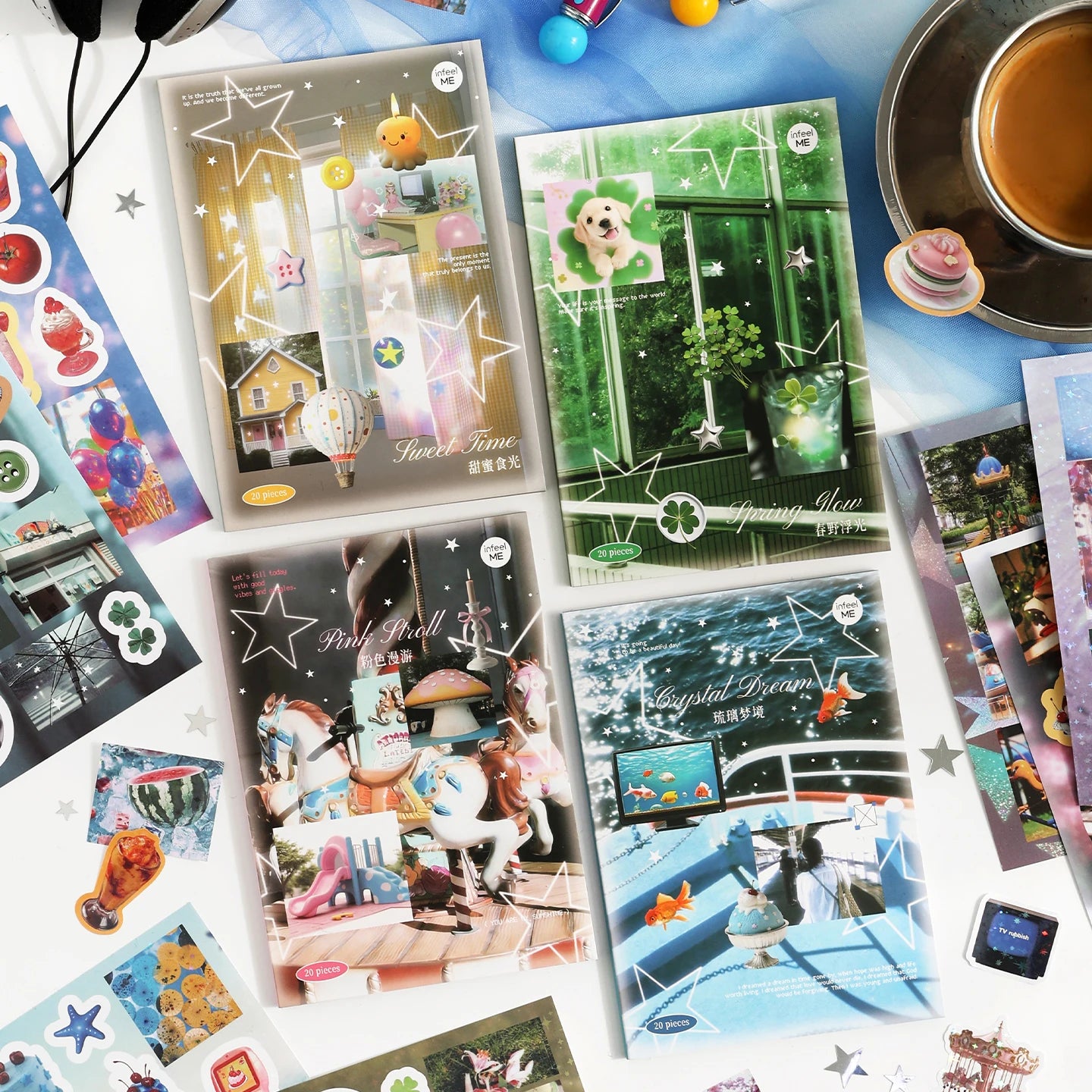 20 Pcs Fragmented grocery store series Cute Die-Cut Stickers Book for DIY Scrapbook Phone Case Decoration Aesthetic Stationery Qme ABCD