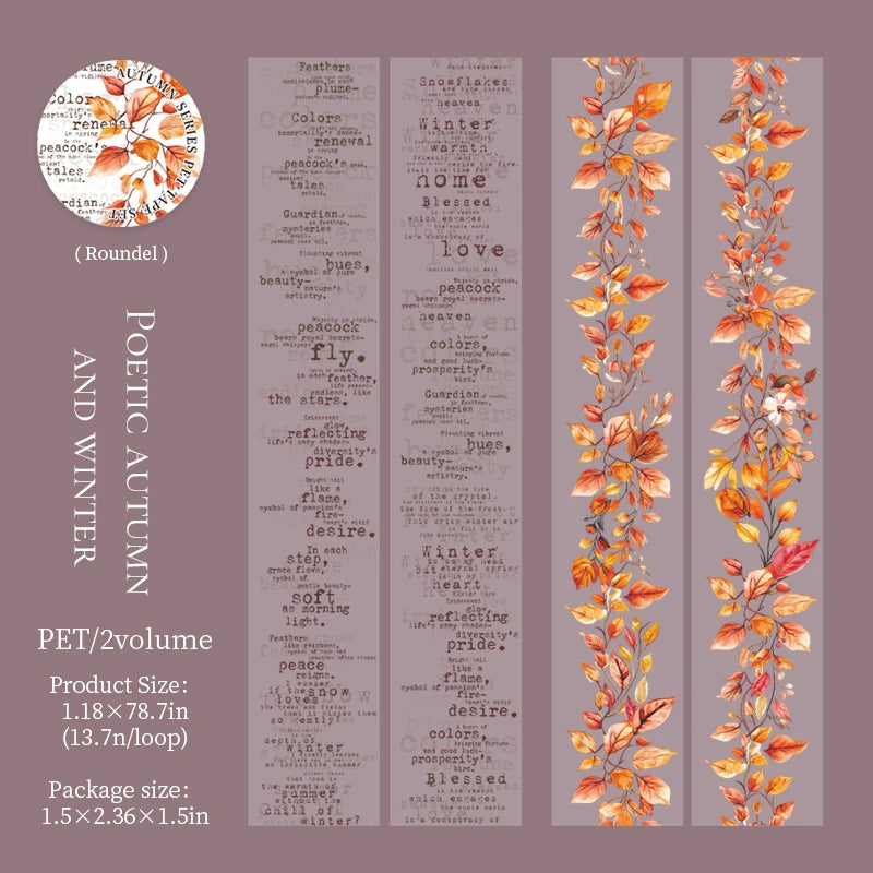1 Roll Autumn Leaves Theme Diorama PET Tape for DIY Scrapbooking Collage Material Phone Case Notebook Decoration Qme 2