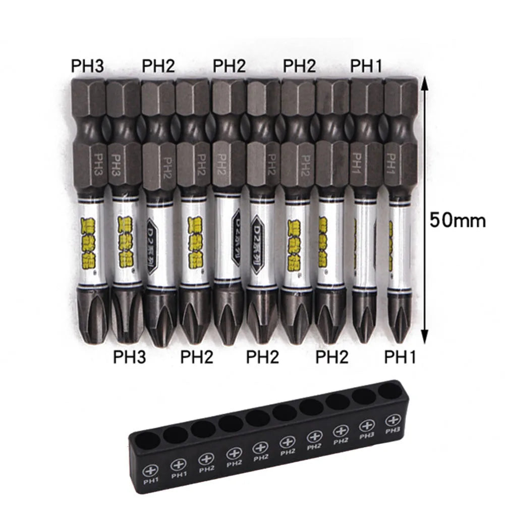 10PCS Magnetic Impact Screwdriver With Bit Holder 1/4inch Hex Shank Cross Hexagonal Torx Screwdriver Bit For Electric Impact Qme Cross