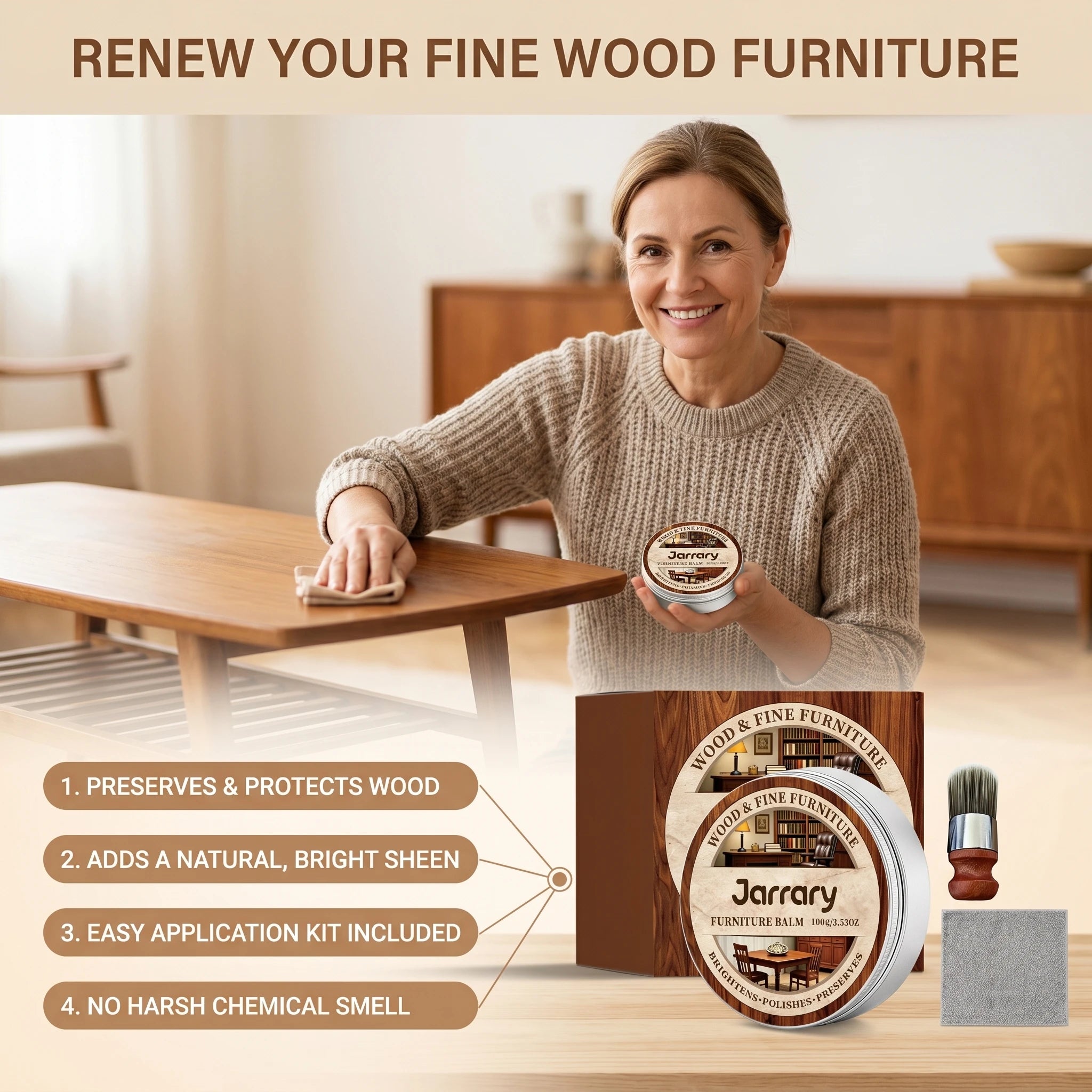 Wood Furniture Care Balm Cleaning Stain Repair Scratches Restore Shine Form a Protective Film Natural Furniture Beeswax Polisher Qme