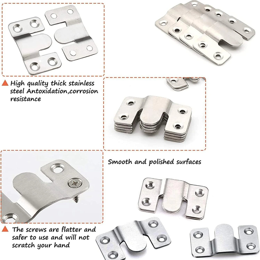 30pcs Heavy Duty Stainless Steel Flush Mount Brackets With Screws Interlocking Photo Frame Hangers And Wall Clips Qme