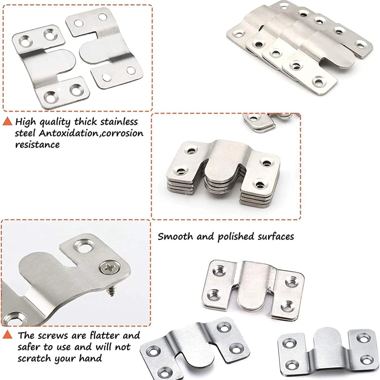 30pcs Heavy Duty Stainless Steel Flush Mount Brackets With Screws Interlocking Photo Frame Hangers And Wall Clips Qme