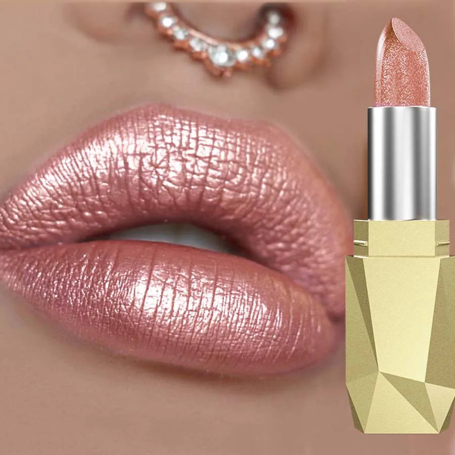 Metallic Lipstick Longlasting Glitter Lip Glaze Waterproof Moisturize Qme 118