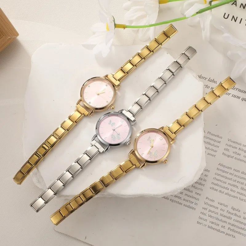 New High Quality 9MM Width Italian Charm White Black Butterfly Round Elastic Watch Bracelet Bangle for Party Birthday Daily Gift Qme