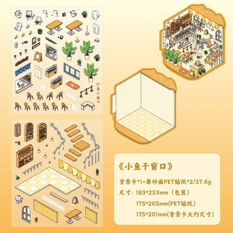 2.9D Landscape Sticker Cartoon Cabin Scene DIY Sticker Stacking Pasting Festival Birthday Gift for Kid Child Qme B