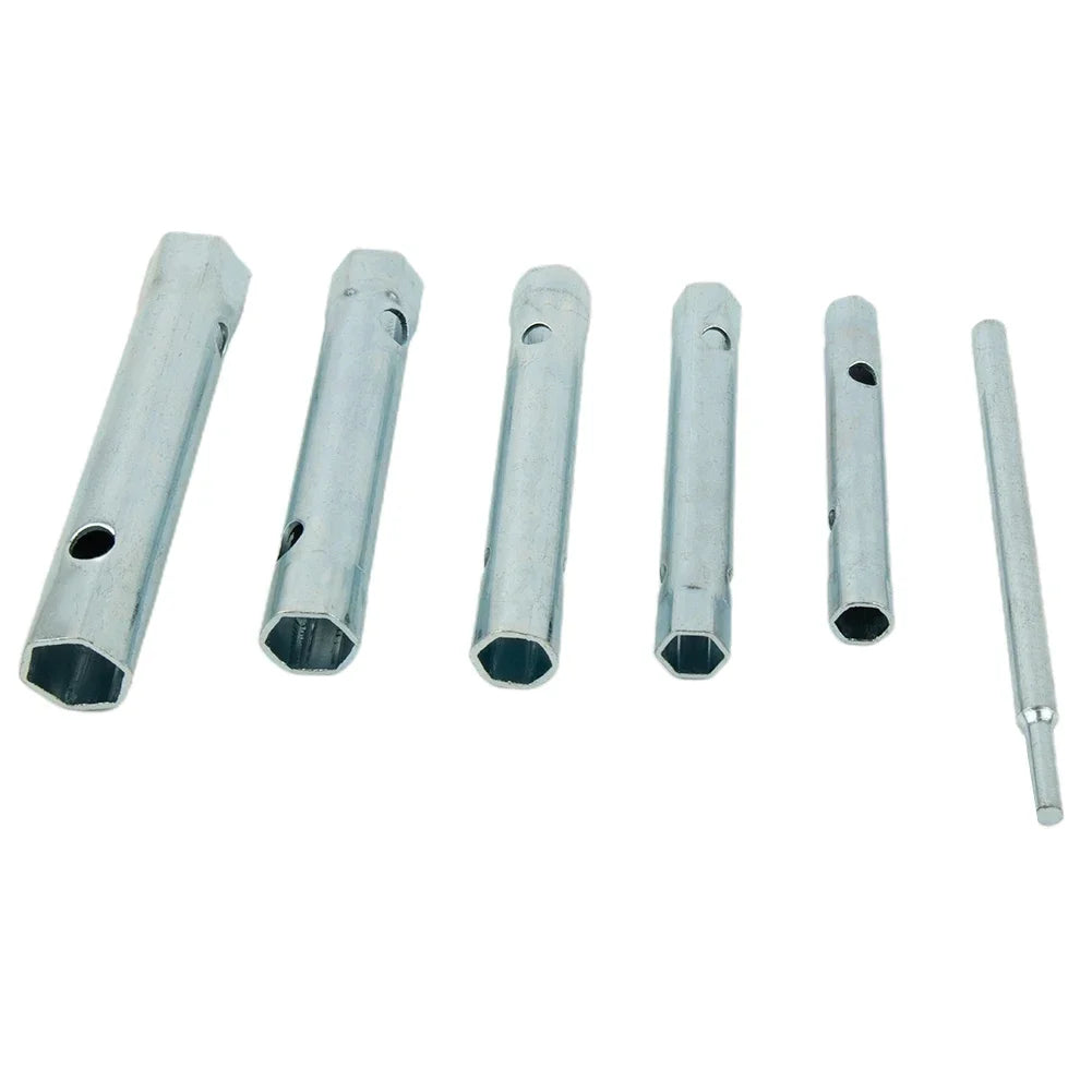 6PC 8-17mm Metric Tubular Box Wrench Set Tube Hollow Socket Wrench Filter Wrench Professional Automotive Repair Tool Set Qme
